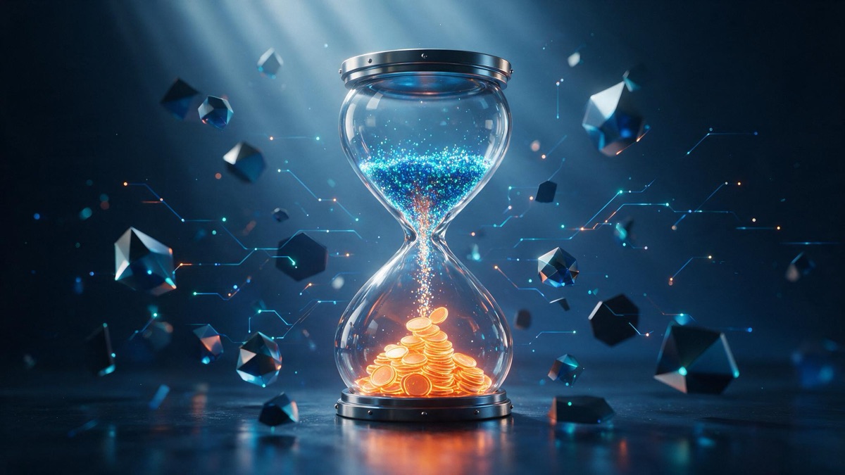 Reloj de arena donde el tiempo ahorrado con IA se convierte en dinero - PeeterDigital