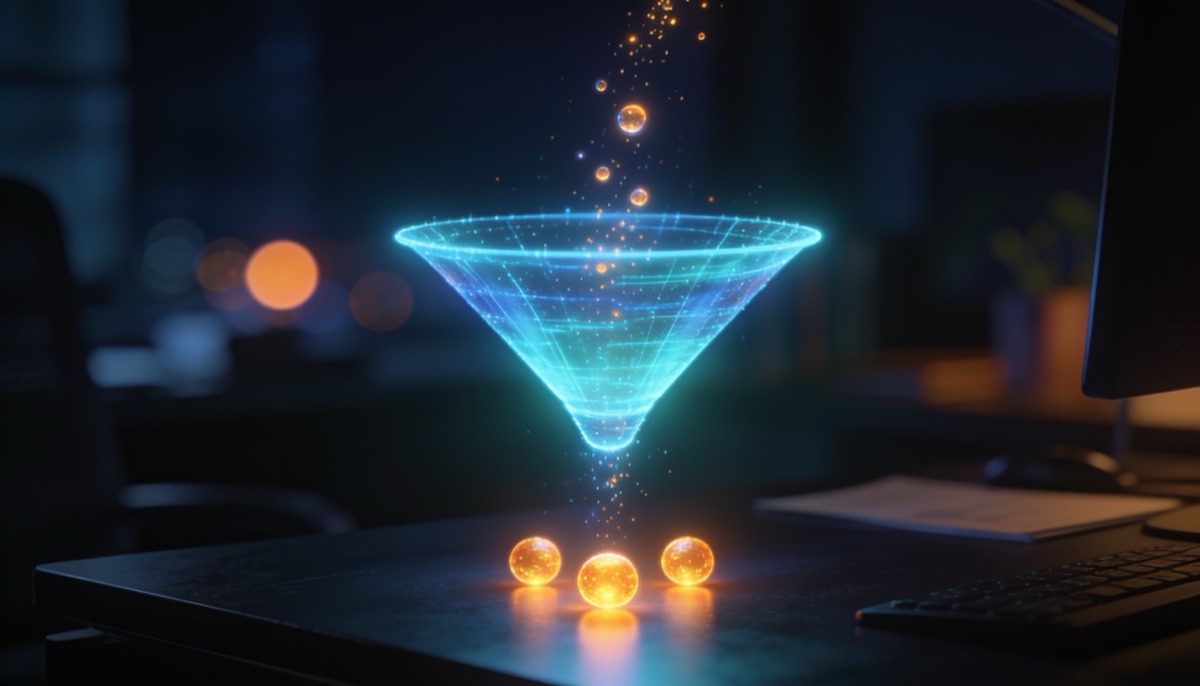 Embudo holográfico filtrando leads calificados con IA - PeeterDigital